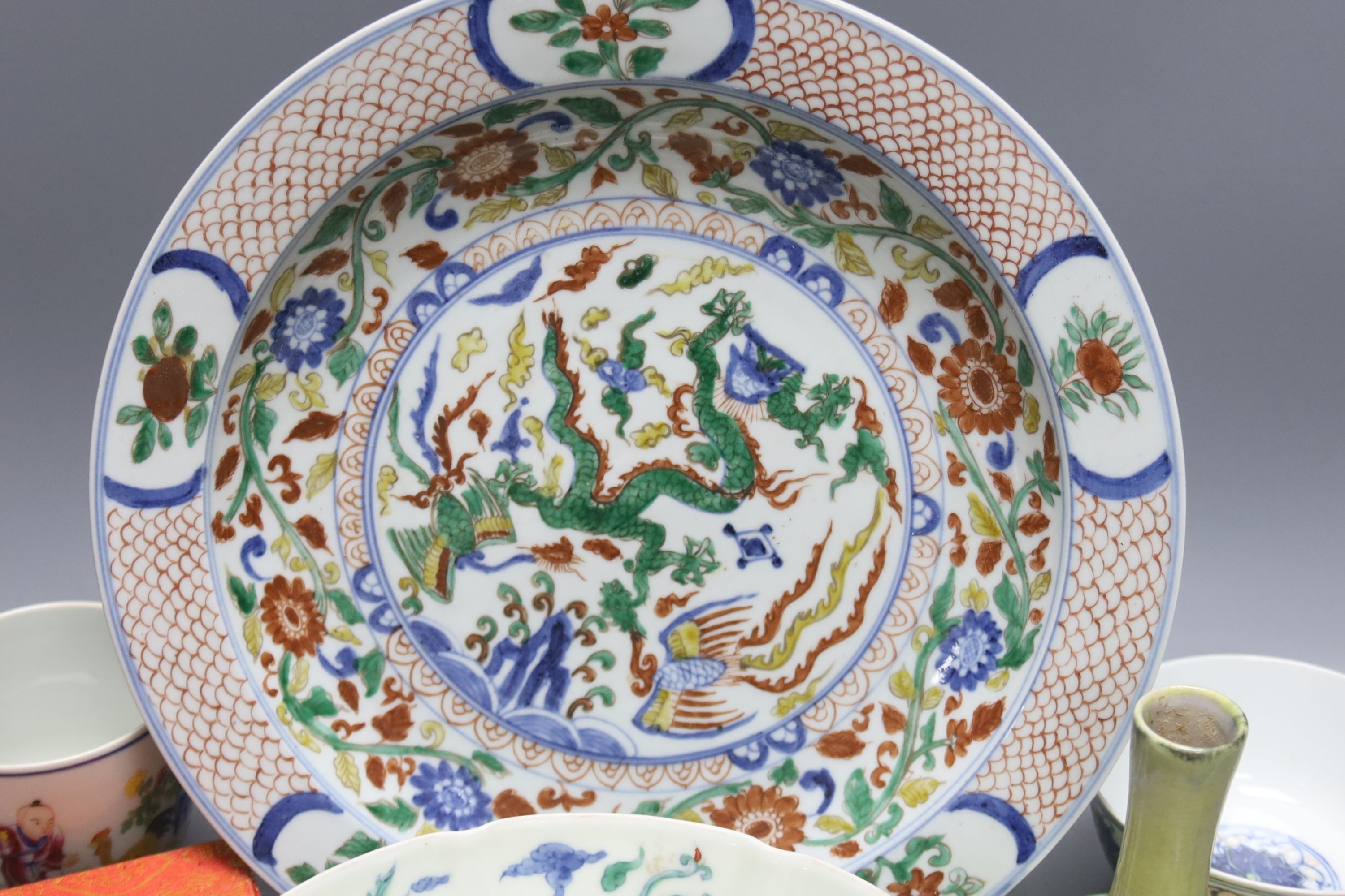 A group of Chinese polychrome porcelain plates, vases, bowls and dishes, 18th–20th century